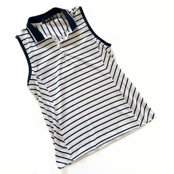 Polo Ralph Lauren RLX Golf Airflow Stripe Sleeveless Polo Shirt Women Small Navy - Picture 2 of 6